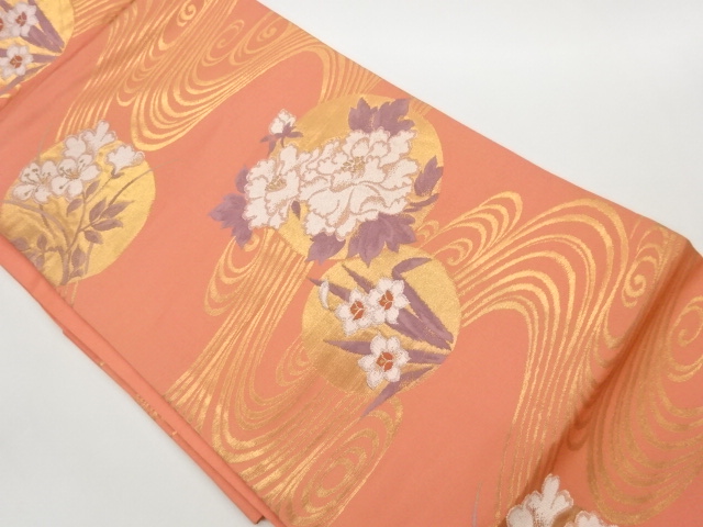 JAPANESE NAGOYA OBI / WOVEN FLOWER ROUNDEL